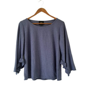 W5 French Dot Ruffle Sleeve Slate Blue Top - Size M